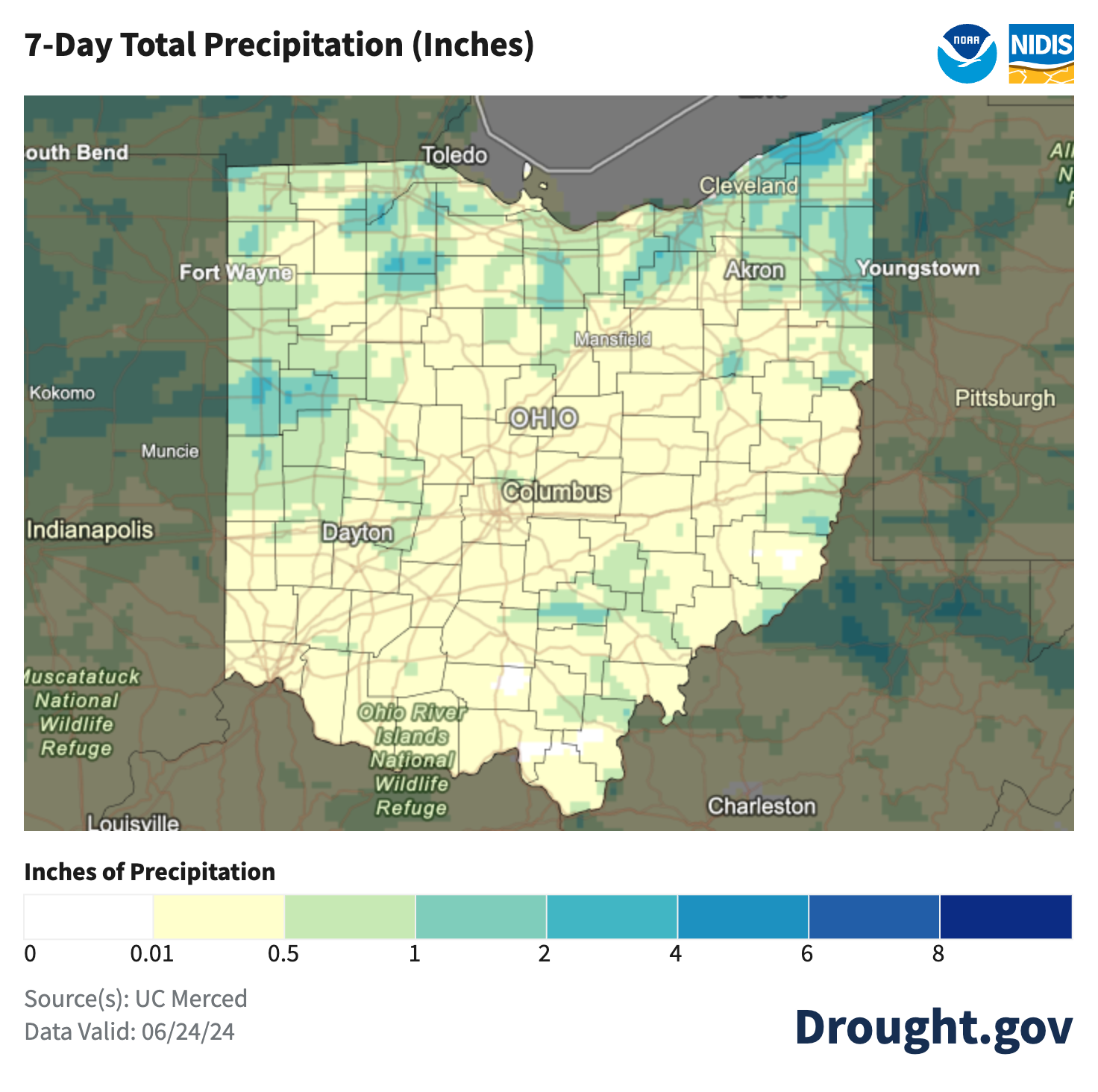 ohio map of drought conditions 1 week change