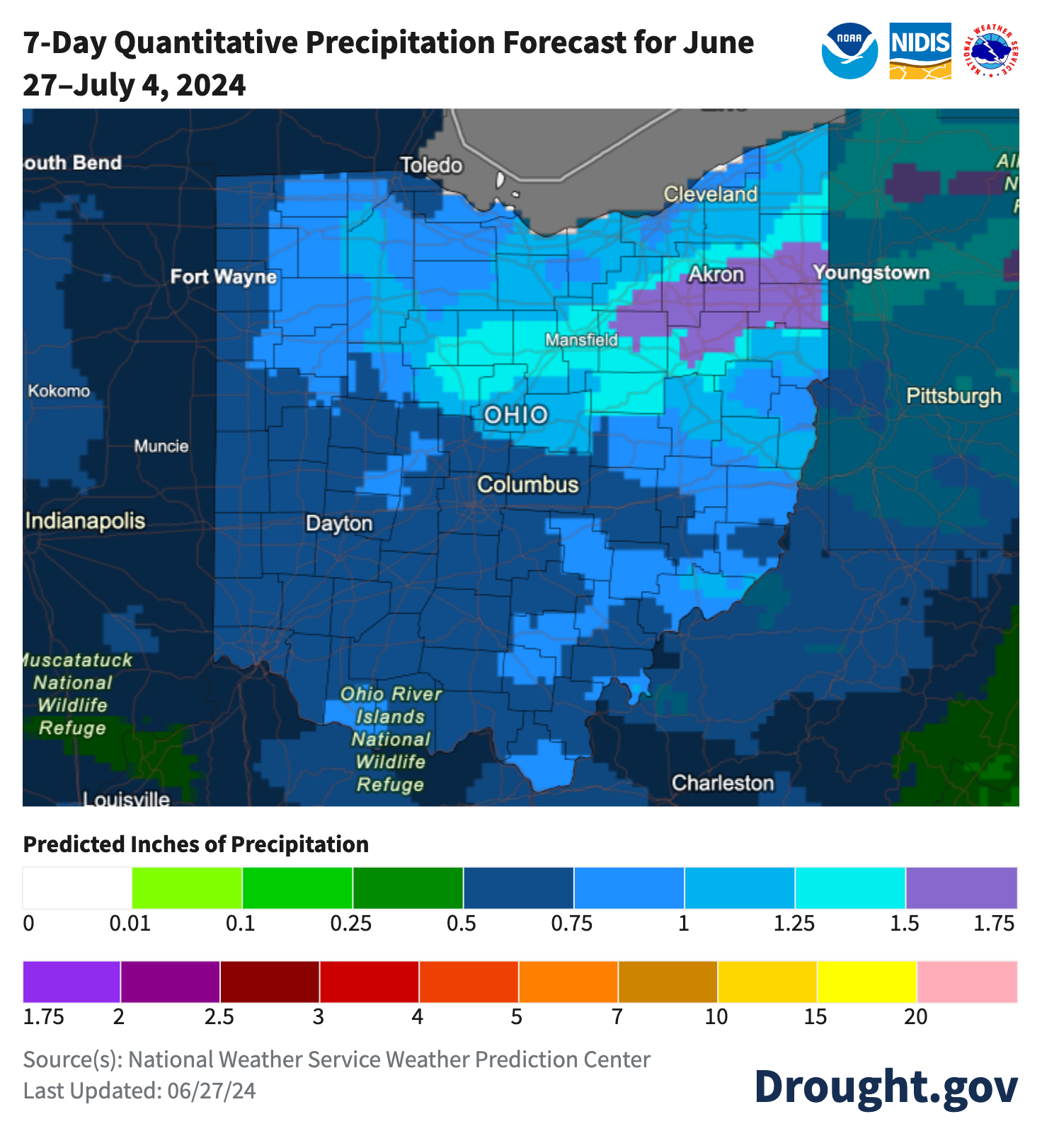 map of ohio with 7-day drought conditions